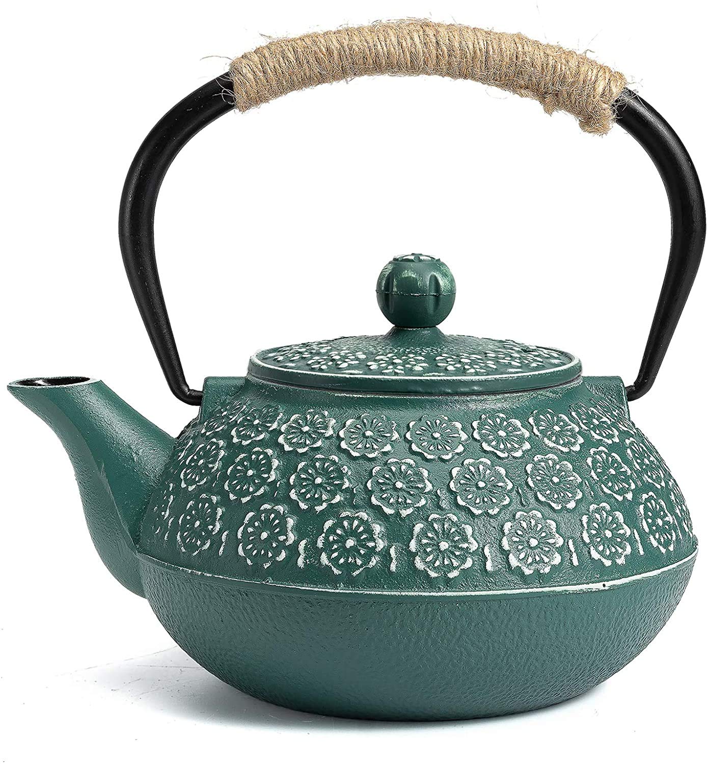 SUSTEAS Cast Iron Teapot, 900ml Tetsubin Japanese Tea Kettle With Infuser For Loose Leaf And Tea Bags, Tea Pot Coated With Enameled Interior, Dark Green