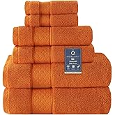 COZYART Orange Bath Towel Set 6 Piece, 2 Bath Towels 2 Hand Towels 2 Washcloths, Luxury 100% Turkish Cotton 650GSM Hotel Quality, Soft, Absorbent, Towel Sets for Bathroom