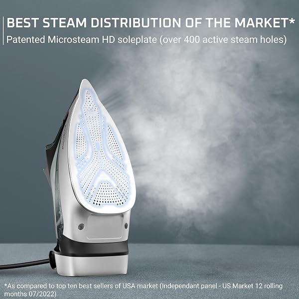 ROWENTA IRON, FOCUS EXCELLENCE STAINLESS STEEL SOLEPLATE STEAM IRON FOR CLOTHES, RETRACTABLE CORD, 400+ MICROSTEAM HOLES, POWERFUL STEAM, LED DISPLAY, 1750 W IRONING CLOTHES, CORDREEL, GREEN DW5432