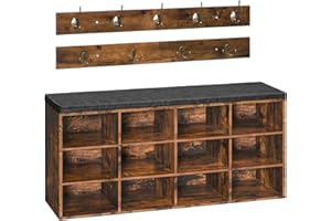 HOOBRO Shoe Storage Bench with Cushion, 100 cm Hall Tree, Coat Rack, Entryway Bench, 12 Cubbies, Holds up to 150 kg, Shoe Rac