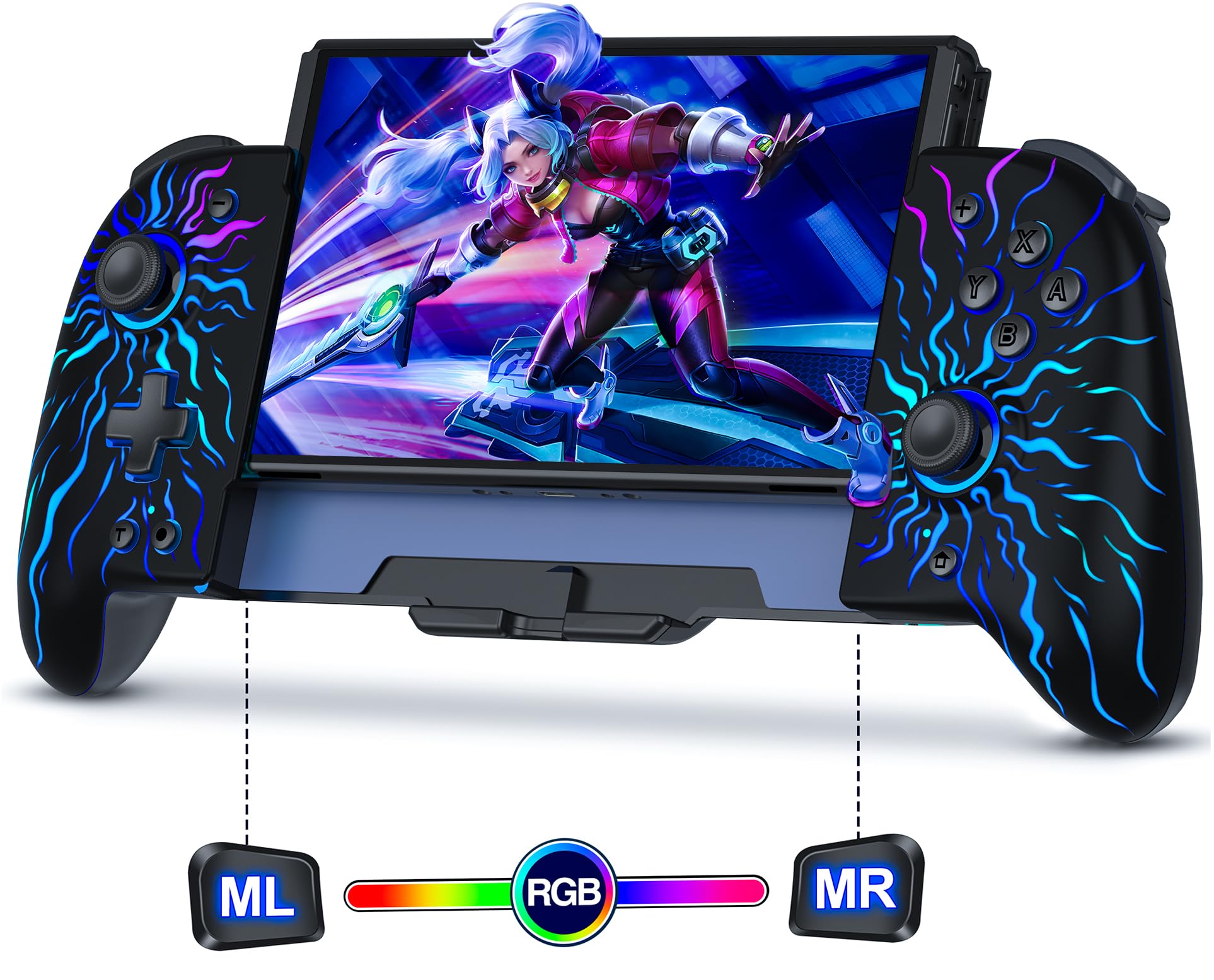 Photo 1 of Spican Switch Controllers for Nintendo Switch/OLED, Hall Effect Switch Joypad Controller Ergonomic Handheld Mode, One-Piece Wireless Switch Remote with Battery/RGB/Turbo/Programming Nintendo 64 Games