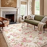Lahome Floral Washable Rugs 5x7,Rugs for Living Room Boho Area Rug,Vintage Rugs for Bedroom Girls Non Slip Low Pile Ultra-Thin Large Carpet for Farmhouse,Dining Room,Kids Playroom Dorm (5'X7',Beige)