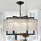 Axamate Modern Black Chandeliers for Dining Room, Drum Chandelier 6 Lights 23.6 inch, Modern Farmhouse Lighting Fixture with 