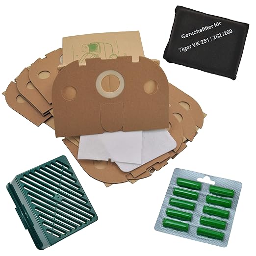 10 Staubsaugerbeutel + Aktivfiltersystem + 10 Duft geeignet für Vorwerk Tiger 251 252