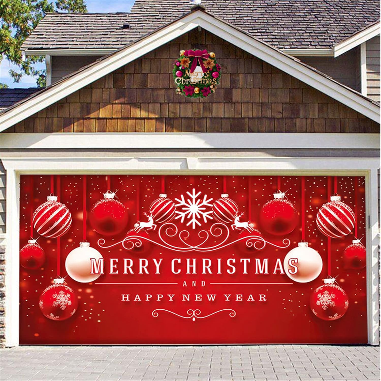 Garage Door Decorations - 7 x 8 ft Garage Door Christmas Decorations Banner Cover Murals Outdoor Decoration Indoor Outdoor Christmas Holiday Backdrop Decoration