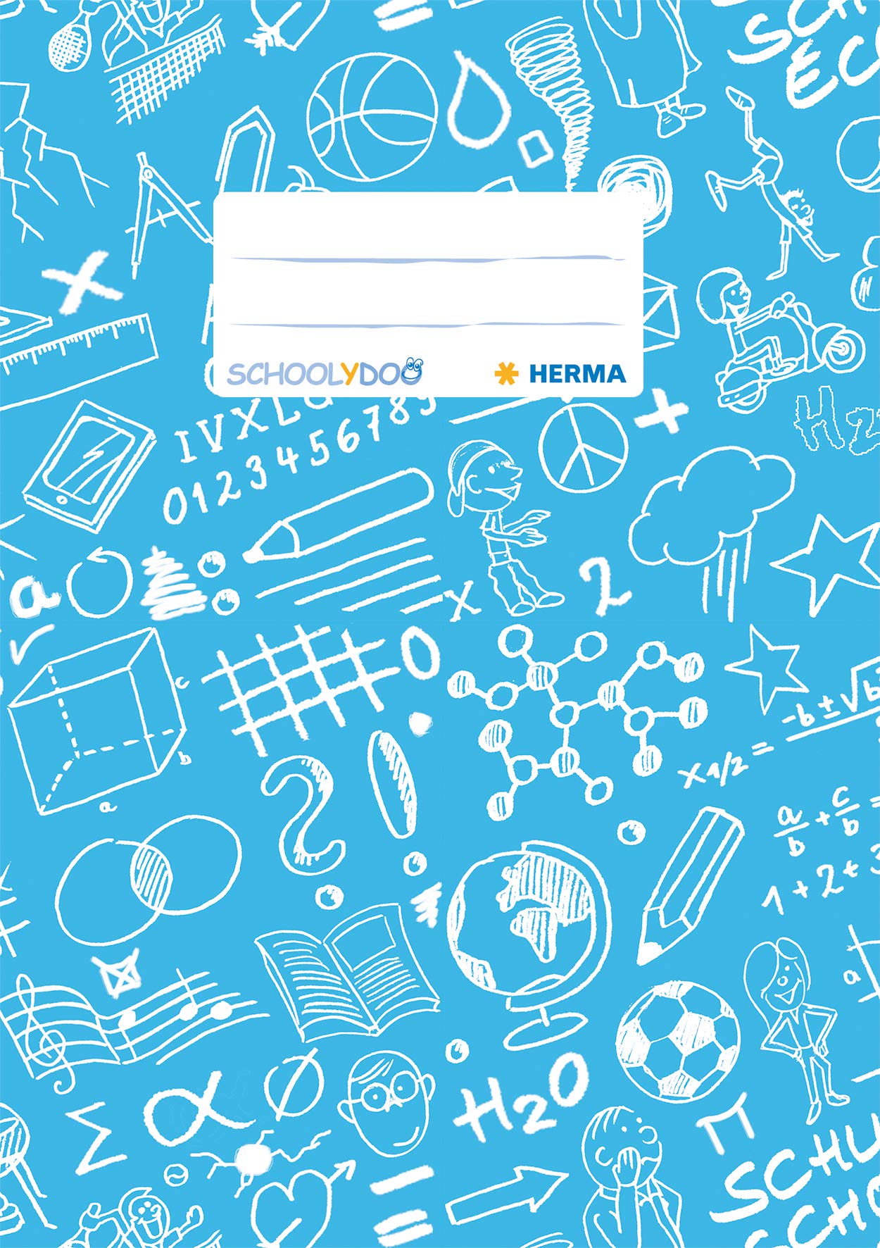 HERMA Exercise Book Cover A5 SCHOOLYDOO Design, with Inscription Label, Made of wipeable and Sturdy Plastic, Slip on Cover Jackets for School, Light Blue
