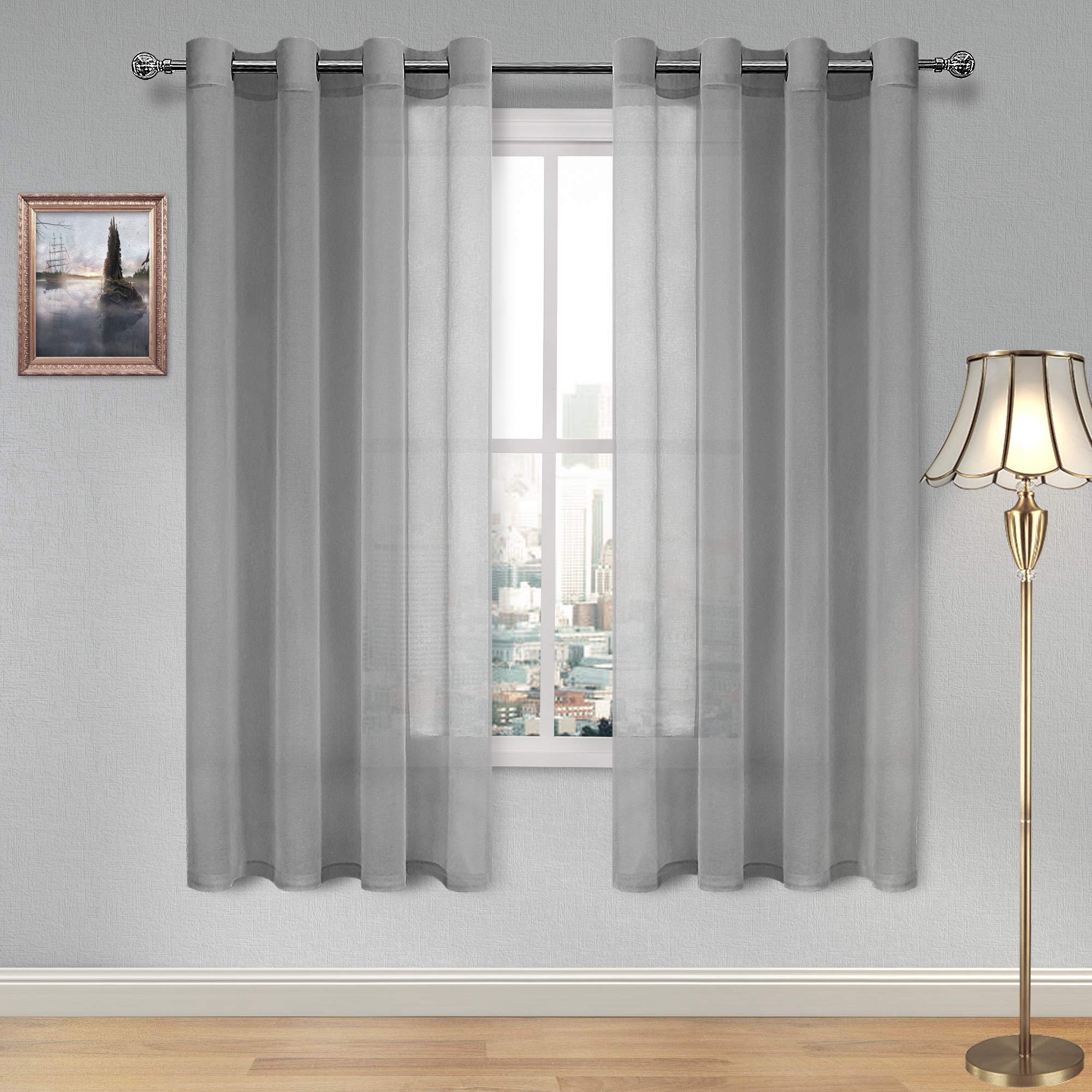 Galleon Dwcn Sheer Curtains For Living Room Grey Faux Linen Look