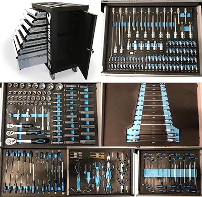 US PRO 7 Drawer Roller Tool Box Cabinet with Full Tool Set Grey/Black