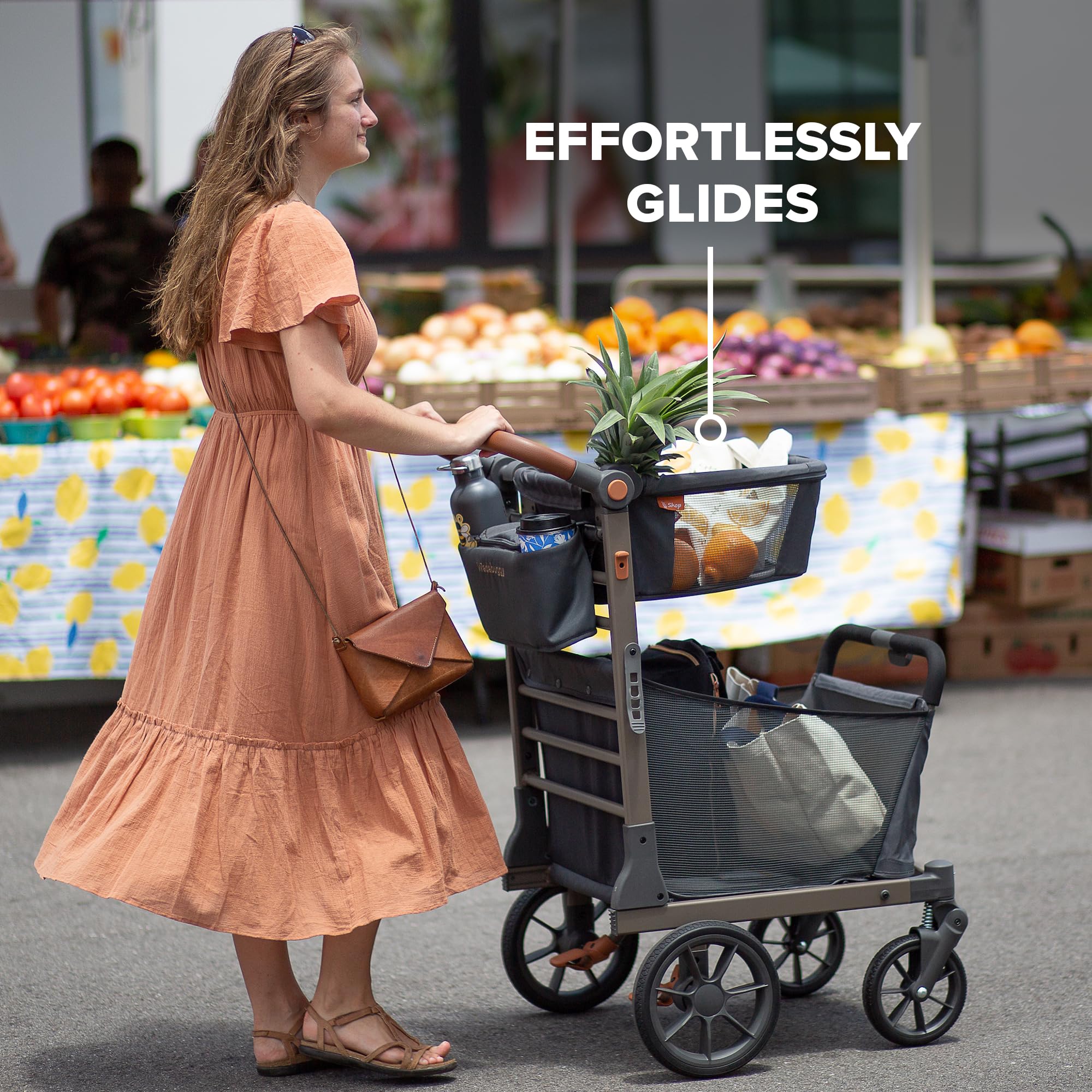 Wadabuggy Shop Foldable Shopping Cart - Portable & Lightweight Folding Utility Carts with Easy to Maneuver Wheels, Storage Baskets for Grocery and Heavy Duty, Cup Holders & Zippered Pouch