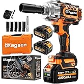 MAGSEN 1/2" Cordless Impact Wrench, 900Ft-lbs (1200N.m) Brushless High Torque Impact Gun,3800RPM,3 Variable Speeds,LED Light,2x4000mAh Battery, 5 Sockets,Electric Impact Gun for Car/Mower/Pickup