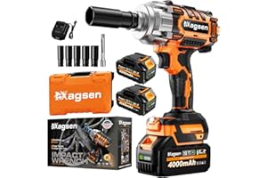 MAGSEN 1/2 inch Cordless Impact Wrench, 900Ft-lbs (1200N.m) High Torque Brushless Impact Gun,3800RPM,2x4000mAh Battery, 5 Sockets,LED Light,Electric Impact Motor Variable Speeds for Car/Mower/Pickup