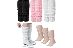 Chuarry 6 Pairs Skating Leg Warmer Sets for Women Girls Knit Long Leg Warmers Socks Calf Socks Set for Ice Figure Skating