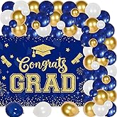 2026 Graduation Party Decorations Blue and Gold - Congrats Grad Diploma Caps Backdrop Blue Gold Balloon Garland Arch Kit for Class of 2026 Grad Prom Senior High School Grad Celebration Supplies