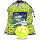 Selybay Tball Balls, 9 Inch Practice Plastic Baseballs for Hitting, 6 Pack | 9 Inch T Ball Balls, Limited Flight Plastic Baseballs, 6 Pack with Mesh Bag, Batting Practice &amp; Softball Drills