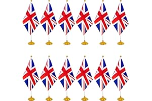 WXTWK 12 Pack United Kingdom Flag British Desk Flag Small Mini UK Table Flags With Stand Base,Home Office Festival Events Celebration Decorations