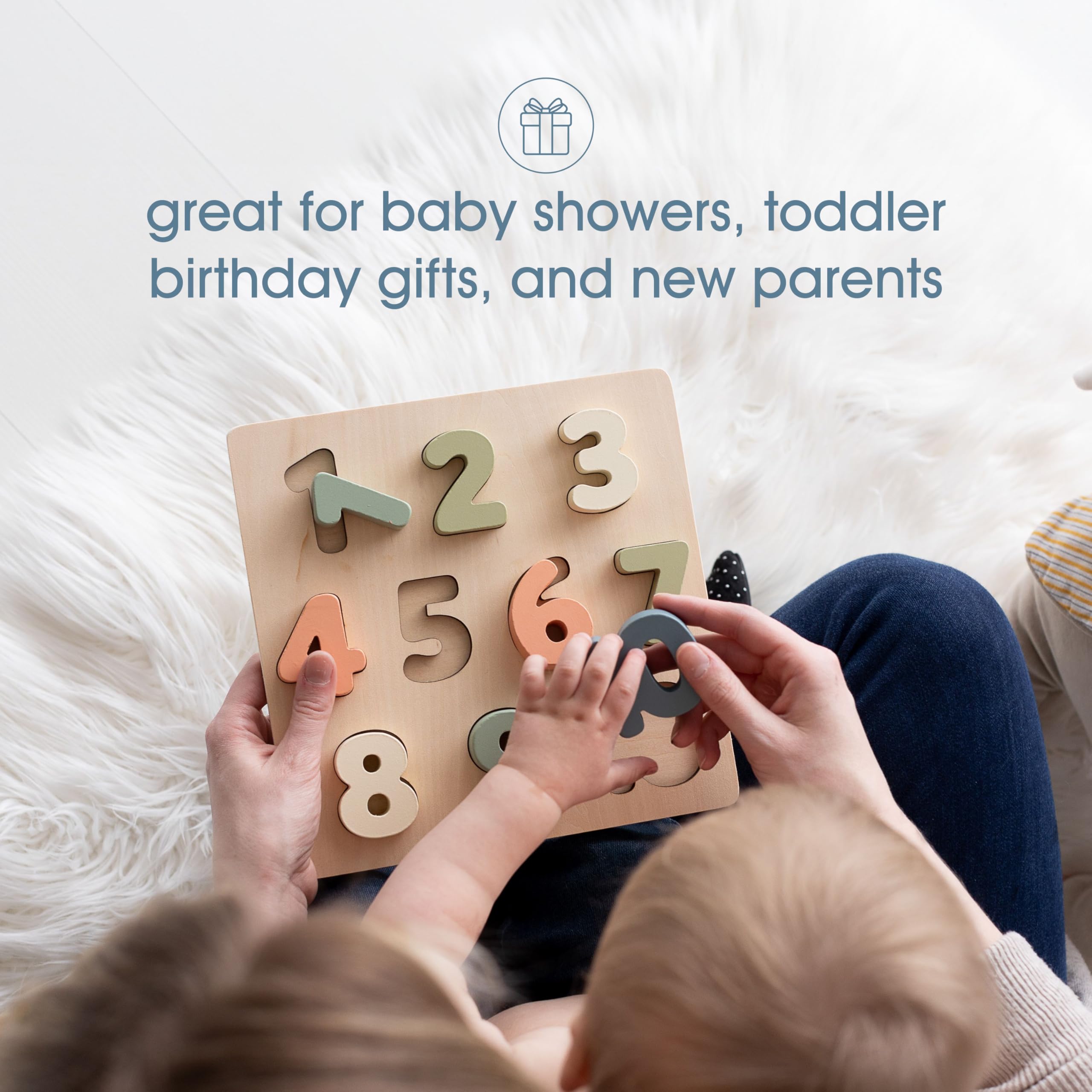 Pearhead Wooden 123 Numbers Puzzle, Colorful Preschool Counting Board, Interactive Montessori Educational Learning Baby Toys for Boys or Girls, Ideas for Toddlers