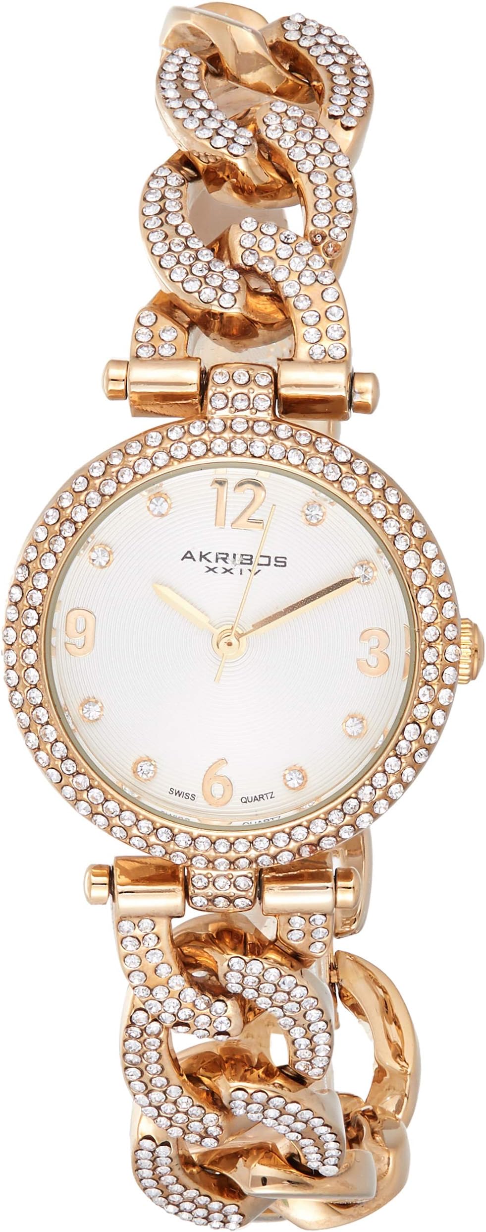 Akribos XXIV Women's AK756"Brillianaire" Crystal-Accented Silver-Tone Watch Crystal Accented Band