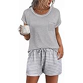 Ekouaer Pajama Set for Women Short Sleeve Tops and Shorts Set 2 Piece Pjs Classic Loungewear with Pockets