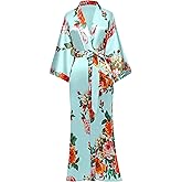 BABEYOND Plus Size Long Kimono Robe Floral Satin Robes Silky Kimono Cover Up Loose Cardigan Top Bachelorette Party Robe