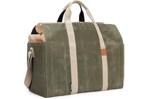 INNO STAGE Free Standing Firewood Log Carrier Tote Bag with Double Straps for Camping or BBQ Barbecue - Green