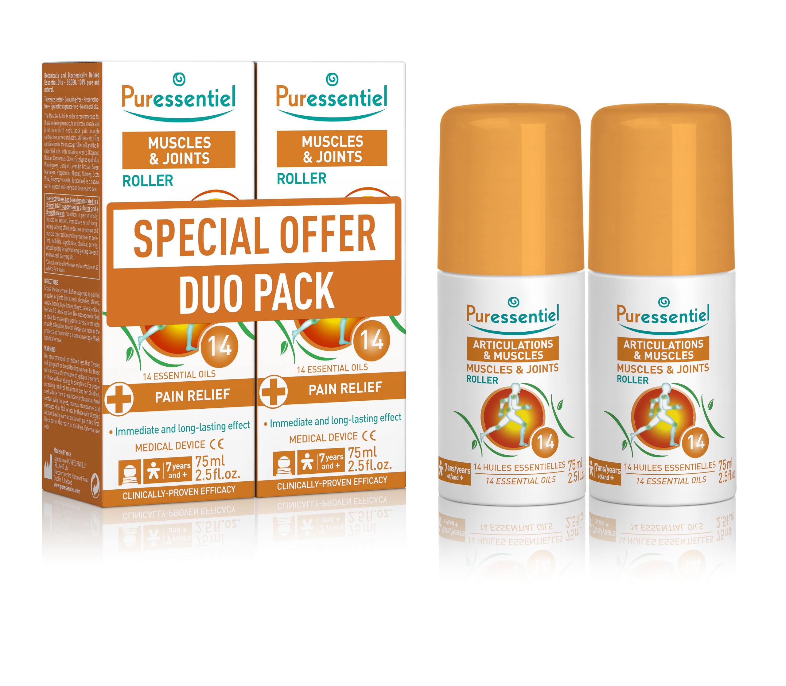 Puressentiel Duo Pack Muscles & Joints Roll On 75ml x2 – Providing Fast Relief & Naturally Soothes Muscle Pain, Back Pain Relief, Neck Pain Relief & Shoulder Aches. Acupressure Massager & Muscle Rub