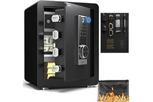 DAYI Biometric Fingerprint Safe Box, 2.0 Cubic Feet Home Safes with Fireproof Bag, Digital Touchpad Security Safe for Money Cash Documents, Dual Alarm System - DF-45 Pro