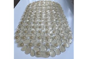 TIKE SMART “Pebbles” Non-Slip Bathtub & Shower Mat 27”x14” Oval - Non-Toxic - Safe, Clean, Machine-Washable, Superior Grip & Drainage, Vinyl, for Smooth Floors ONLY, Transparent Light Brown