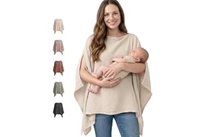 Konssy Muslin Nursing Cover for Breastfeeding, 360° Full Privacy Breathable 100% Cotton Breastfeeding Cover, Multi-use, Wheat
