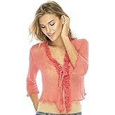 Back From Bali Womens Sheer Shrug Ruffle Cardigan Lightweight Sweater Bolero Arm Cover