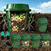 TOP XIAN 6-Pack Inground Worm Farm, Outdoor Worm Composting Bin, 8L | Underground Worm Farm, Garden Beds &amp; Home Use for Kitchen Food Waste, 9.5x9.5x10.8Inch, Green