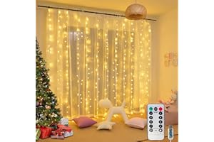 Honche 300Led Fairy Curtain String Lights 10x10ft with Remote Window Lights for Bedroom Wedding Party Festive Season Propose Christmas Decoration(Warm White)