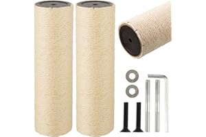 FOBSME 2 Root Cat Scratching Post Replacement 11.81x3.54 Cat Tree Scratch Post Replacement Natural Sisal Pole Cat Scratch Post Refill Pole Part with M8 Screws for Kitten Tree Tower Cat Furniture Accessories