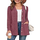 AusLook Plus Size Women Cardigan Long Sleeve Open Front Button Down Lightweight Casual Sweater with Pockets 1X-5X