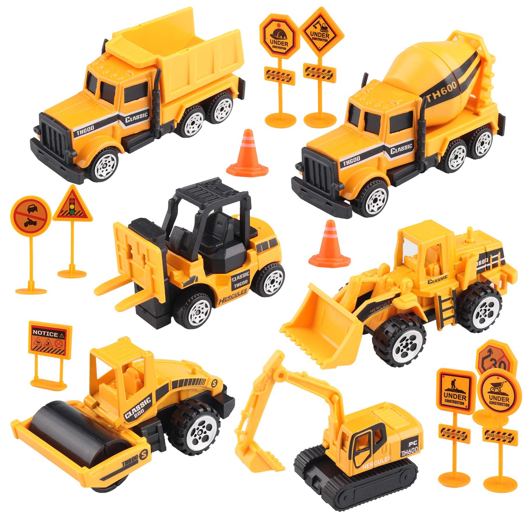 Sunarrive Construction Vehicles Toys - Mini Digger Cake Toppers - Dumper Bulldozer Dump Truck - Small Toy Car Set for Kids Children Boys Girls - Gifts Presents for Age 3 4 5 6 Year Olds