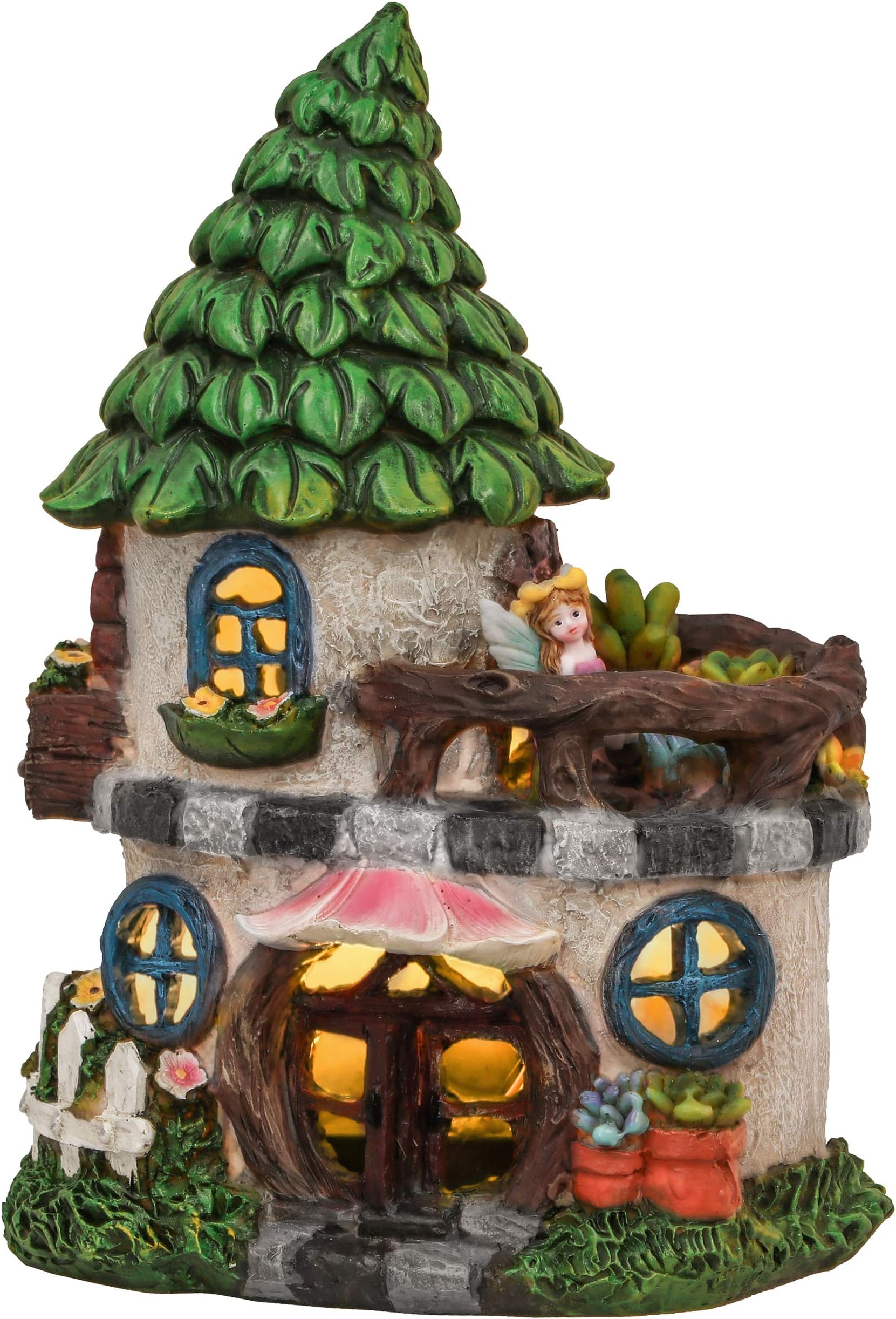 TERESA'S COLLECTIONSCastle Fairy House Garden Ornament Outdoor with Solar Light, Waterproof Resin Angel Cottage Garden Statue for Outdoor Garden Decoration Patio Lawn Yard, 8.7 Inch