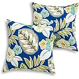 South Pine Porch Outdoor Marlow Blue Floral 17-inch Square Accent Pillow, Set of 2