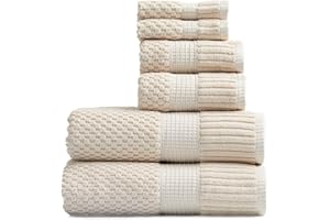 NY Loft 6-Piece Cotton Towel Set - Super Soft & Absorbent, Quick-Dry, Sand Color, OEKO-TEX Certified, Machine Washable