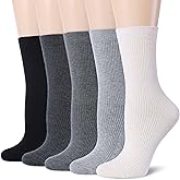 Tough Land Women’s Combed Cotton Socks 5 Pairs, Cozy Soft Crew&Ruffled Knit Ladies Socks for Casual Trouser Dress