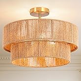 Lornwick 18''Boho RattanCeiling Light，Handwoven Semi Flush Mount Fixture for Bedroom,Living Room, Kitchen, Hallway, Dining Ro
