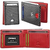 GSOIAX Slim Wallet for Men RFID Blocking Bifold Wallet Carbon Fiber Front Pocket Wallet with 11 Card Holder Minimalist Mens Wallet with Gift Box(Carbon Black and Red)