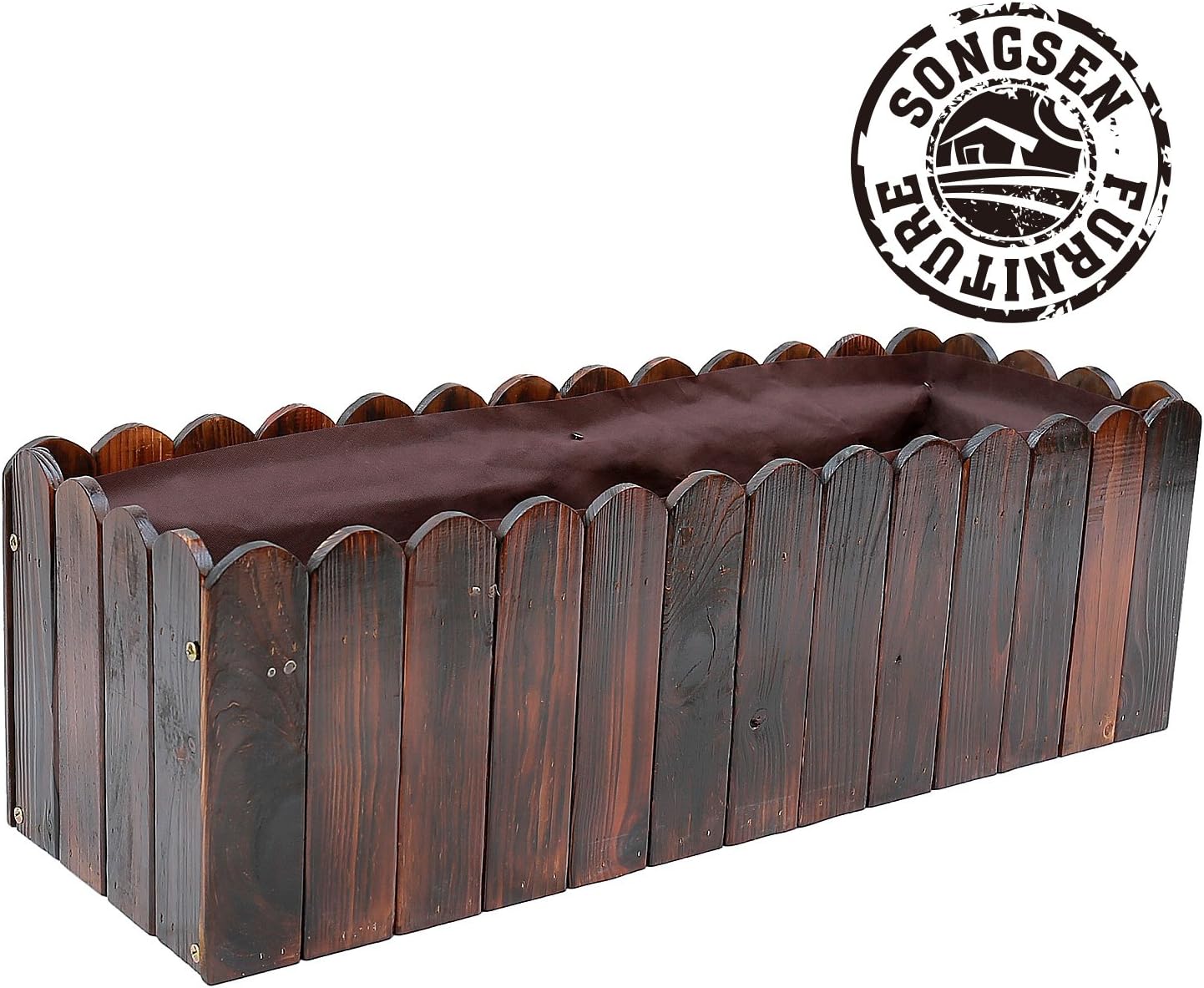 Songsen Outdoor Wood Rectangle Flower Planter Box 38 Inch Wood Decoration Balcony Window Box (Brown , XX-Large)