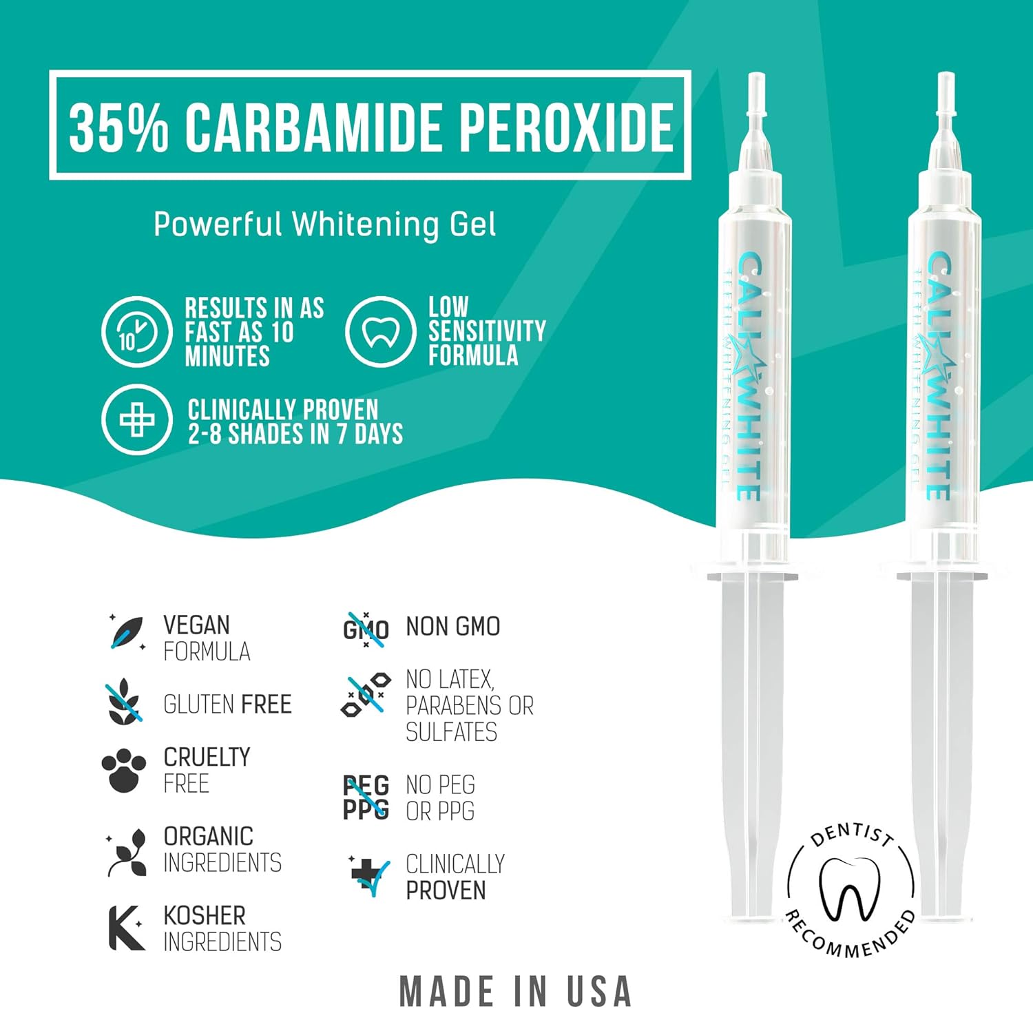 Cali White Vegan Teeth WHITENING KIT with LED Light, Made