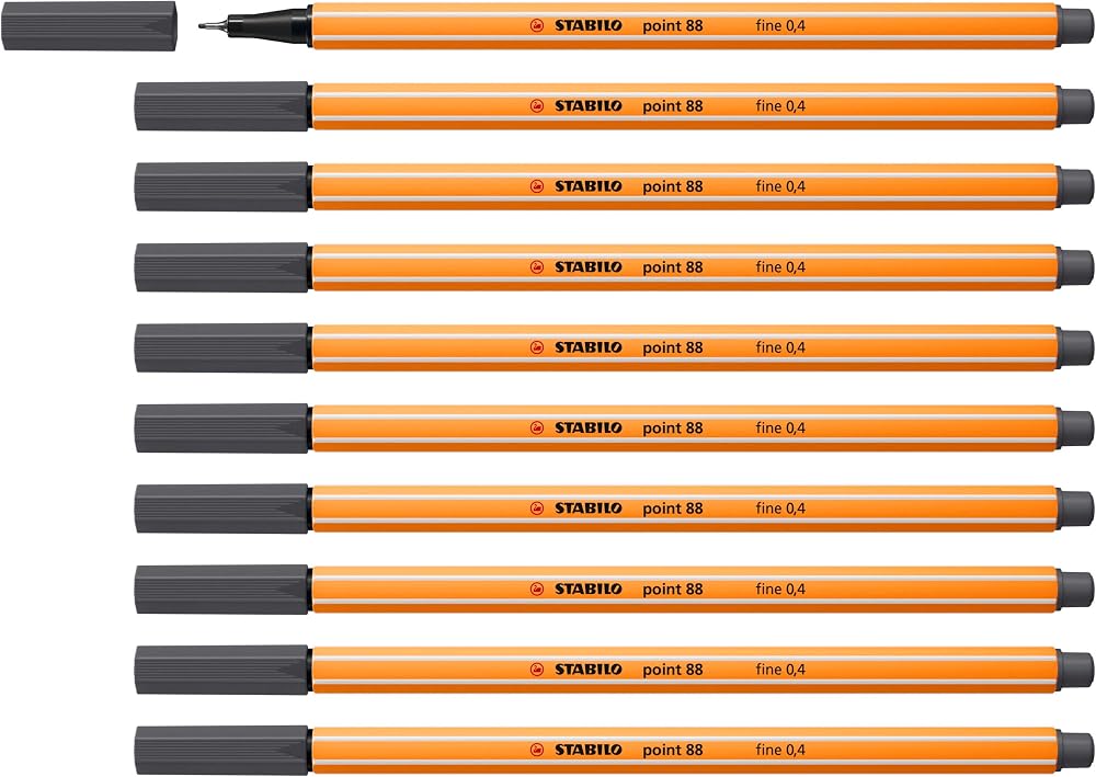 STABILO Point 88 Fineliner Pack 10 Deep Cold Grey 0.4mm Hexagonal
