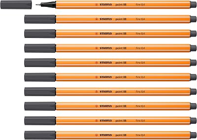 STABILO Point 88 Fineliner Pack 10 Deep Cold Grey 0.4mm Hexagonal