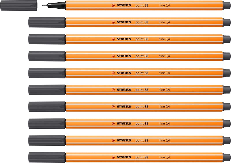 STABILO Point 88 Fineliner Pack 10 Deep Cold Grey 0.4mm Hexagonal