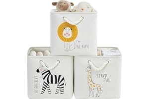 DECOMOMO Safari Fabric Storage Cubes Toy Box Storage Bins for Shelves Playroom Cubby Laundry (Lion, Zebra, Giraffe – 3 Pack /