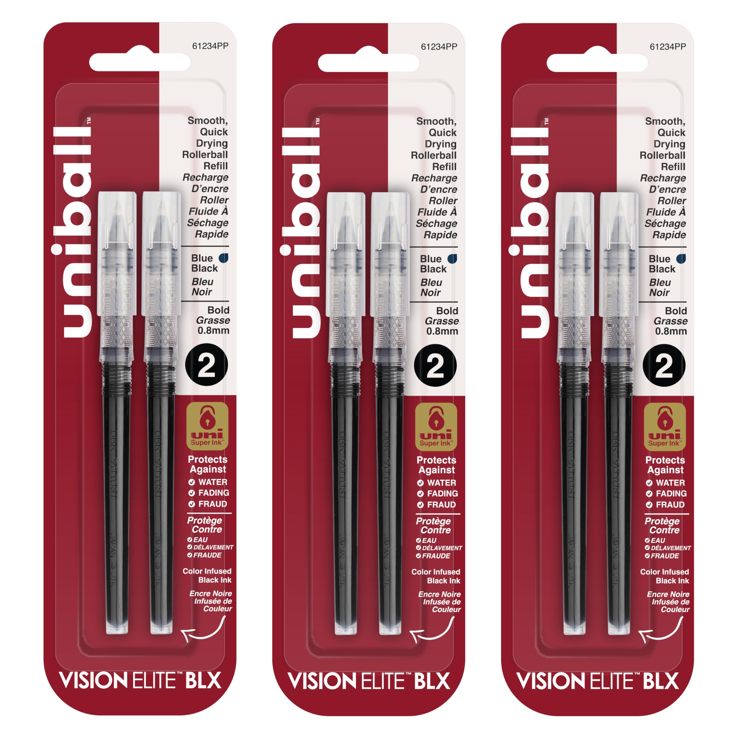 Photo 1 of Uniball Vision Elite Rollerball Pen Refill, 0.8mm Bold Point, Blue Black Ink, some Refills