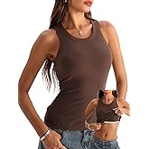 Danysu Racerback Tank Tops with Built in Bra for Women High Neck Ribbed Basics Fitted Long Bra Tanks