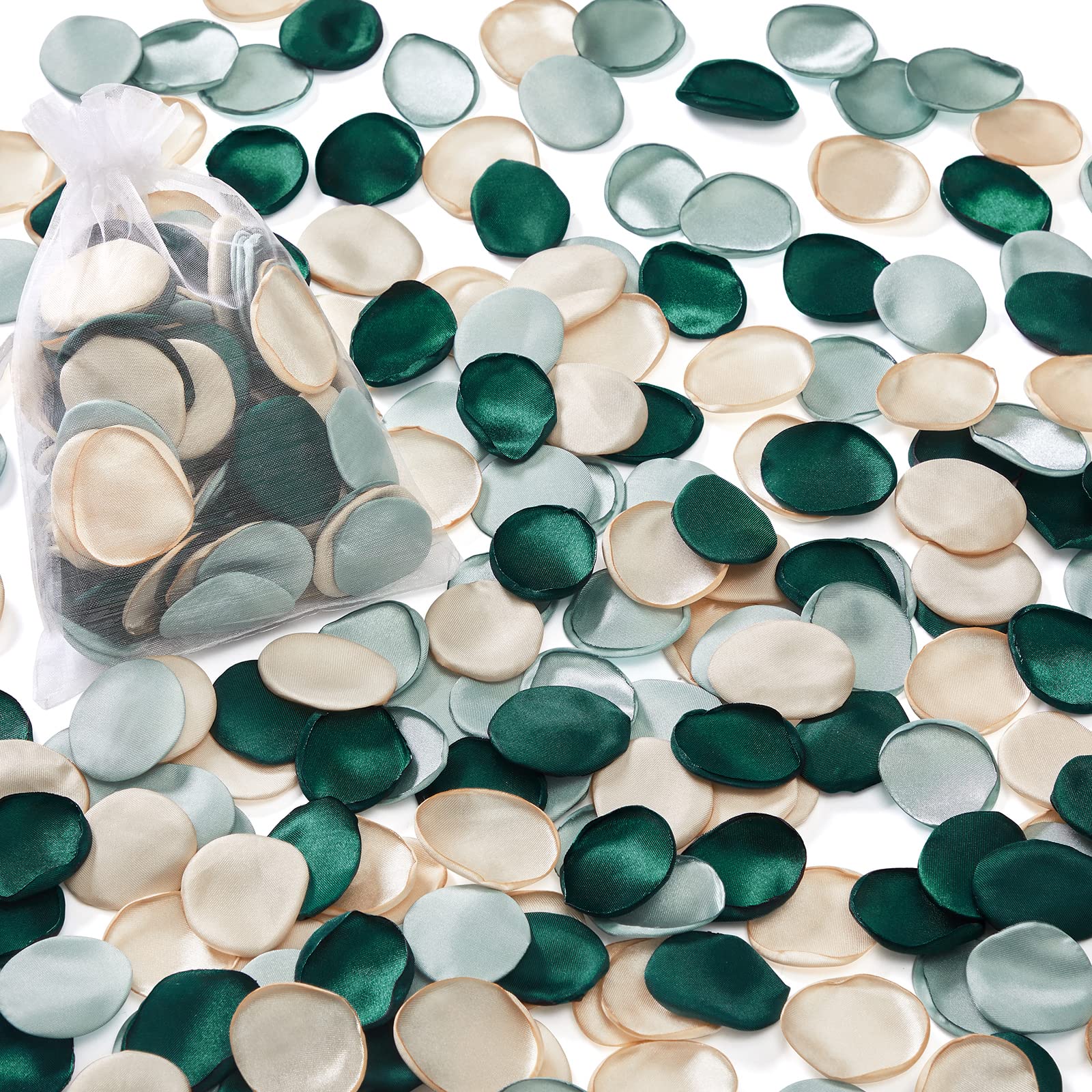 Photo 1 of Serwalin 500Pcs Silk Rose Petals for Wedding Vintage Green Flower Girl Petals for Aisle, Basket, Table Decor (3 Color Mixes)
