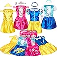 SOLIEHOO Girls Princess Dress Up Trunk, Pretend Play Costumes Princess Role Play Set 15pcs Girls Dress up Clothes with 4 Tops,4 Princess Dresses Crown Necklaces for Toddler Age 3 4 5 6 Years